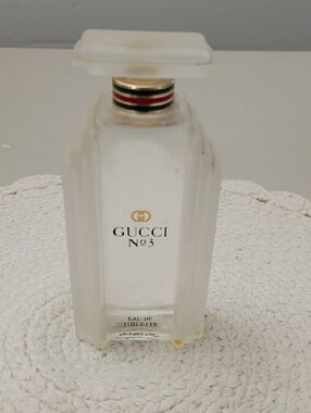 Gucci No.3 Frosted Bottle with Gold Logo and Red-Green Collar Empty